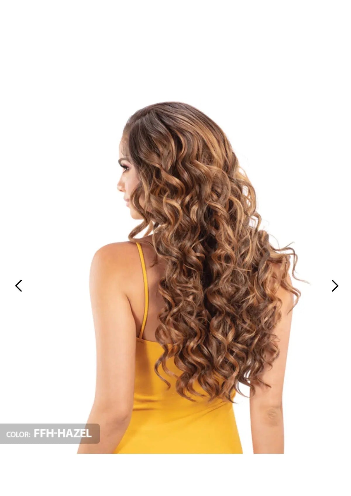 Model Model Glam Mode Fable Glueless 13x6 HD Lace Frontal Wig — back view of FFH-Hazel curls