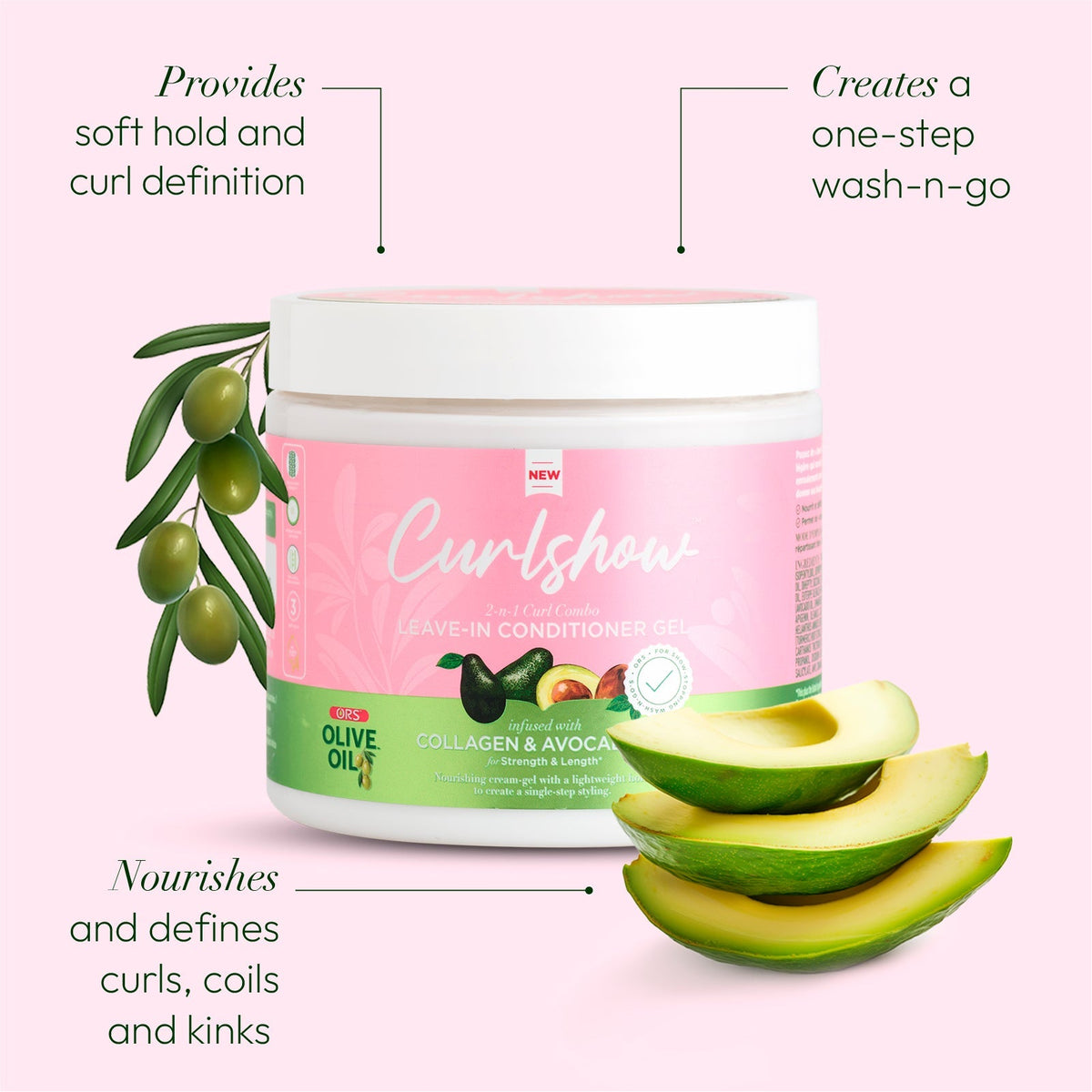 ORS Olive Oil Curlshow Leave-In Conditioner Gel for Strength & Length (16.0 oz) Curlshow