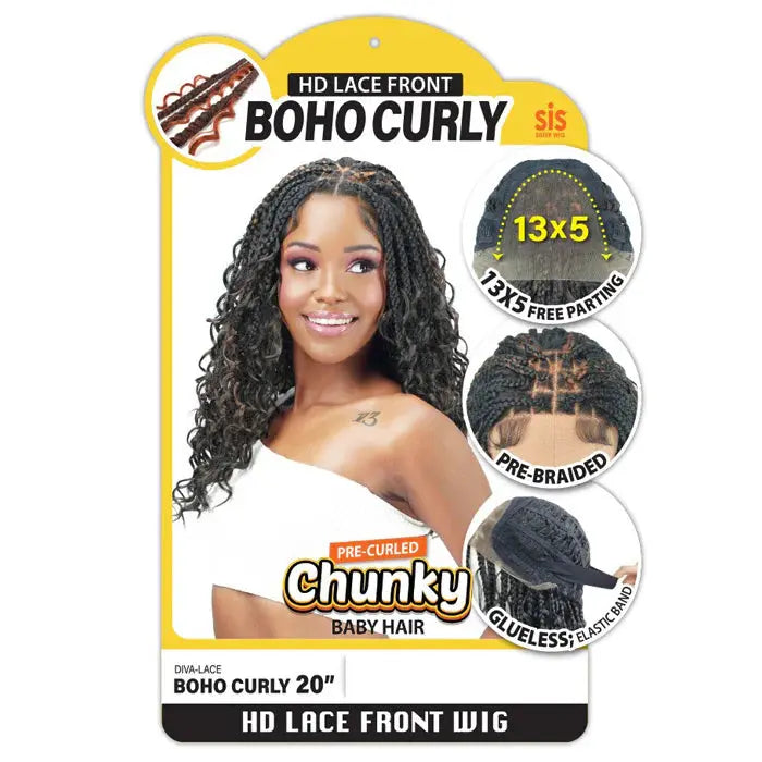 Zury Sis Chunky Glueless 13x5 HD Lace Front Wig - BOHO CURLY 20" - Pre-Braided Zury