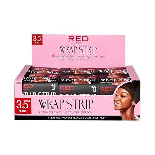 Red by Kiss Hair Wrapping Strip, Ultra Strong 2X Longer Stretch, 40 Strips, Suitable for Wet/Dry Hair, White, Styling Paper for Sleek Hairstyles (3.5", Black, 1 Pack)|B08YC4SH42