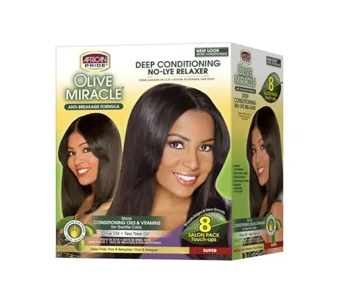 African Pride Olive Miracle Deep Conditioning No-Lye Relaxer - Super Kit 8-Count|B00LG3C06M