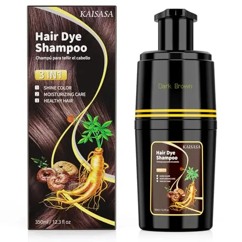 KAISASA Brown Hair Dye Shampoo 3 in 1, Hair Color Shampoo for Cover Grey Hair, Natural with Herbal Ingredient for Men and Women (Brown)|B0DDKSHR96