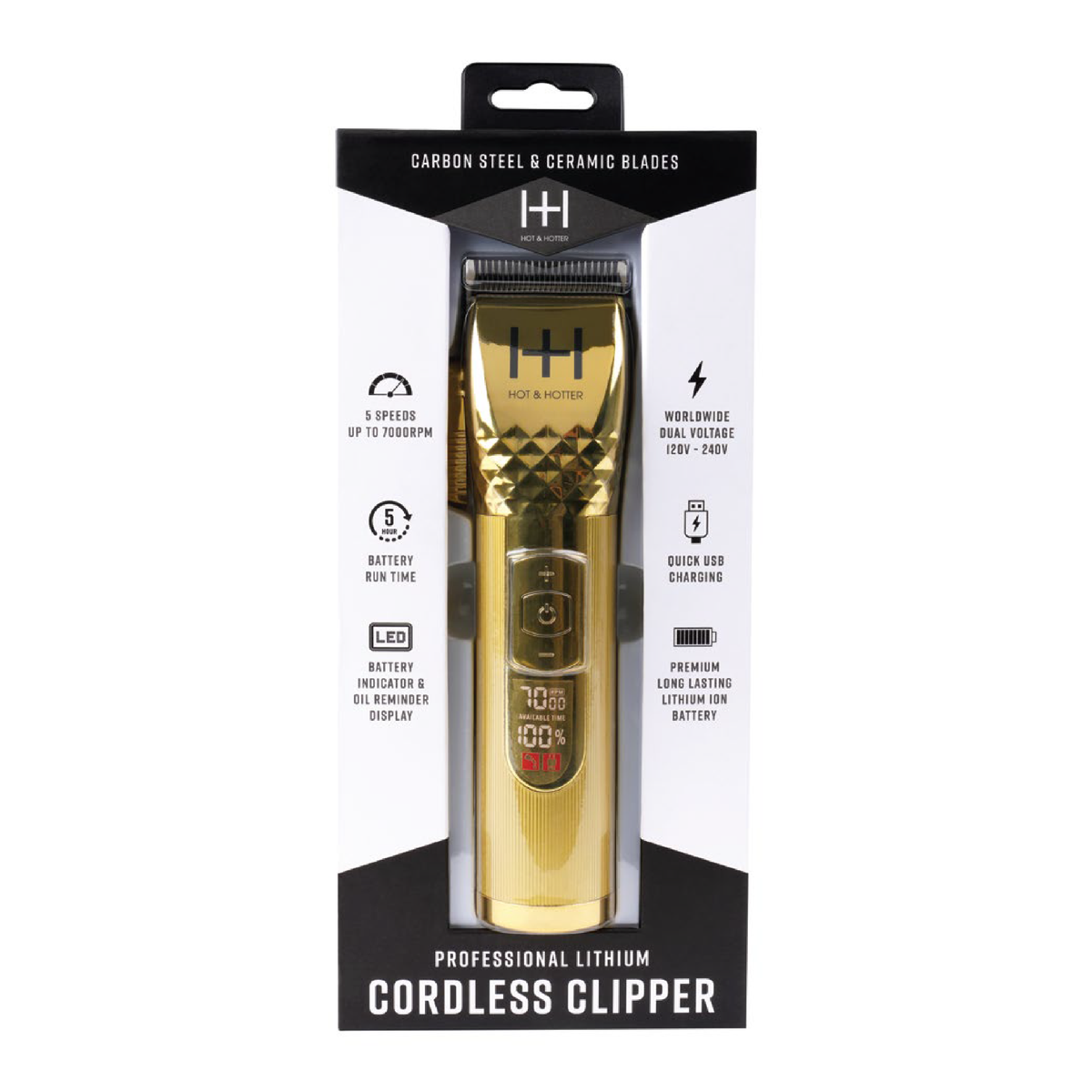Hot & Hotter Lithium Cordless Clipper, Gold — retail packaging