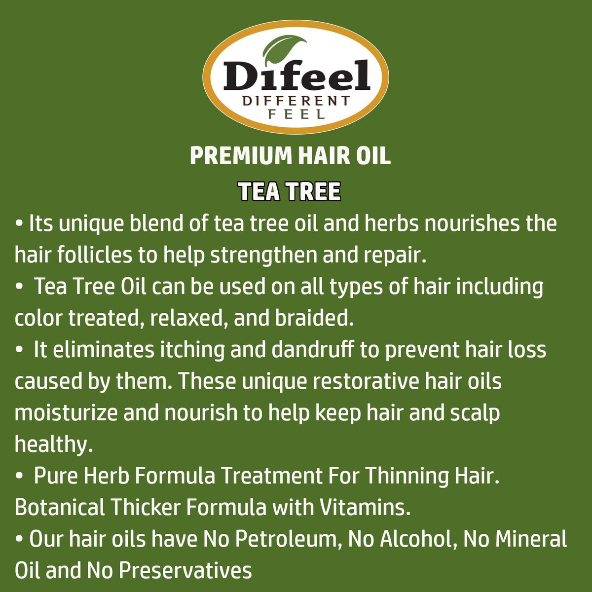 Difeel Premium Natural Hair Oil - Tea Tree Oil 2.5 oz