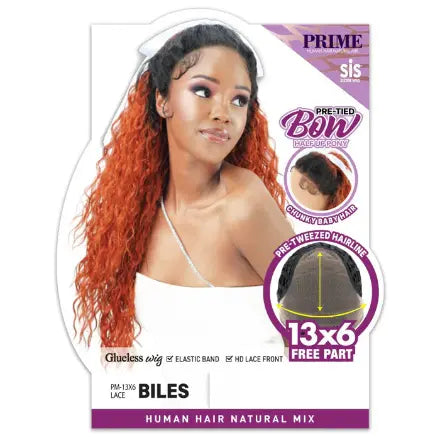 Zury Sis Biles product card showing pre-tied bow and 13x6 lace