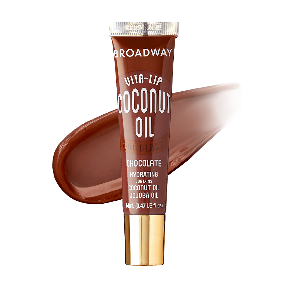 Ruby Kisses Broadway Vita-Lip, Chocolate, tube and gloss swatch