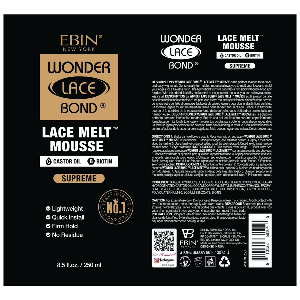 EBIN Wonder Lace Bond Lace Melt Hair Mousse - 8.5 fl oz
