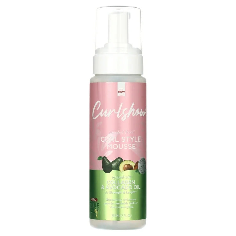 ORS Olive Oil Curlshow Curl Style Mousse Infused with Collagen & Avocado Oil for Strength & Length, Alcohol Free (7.0 oz)