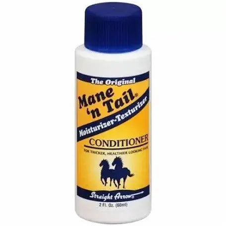Bottle of Mane 'n Tail conditioner with blue cap on a white background