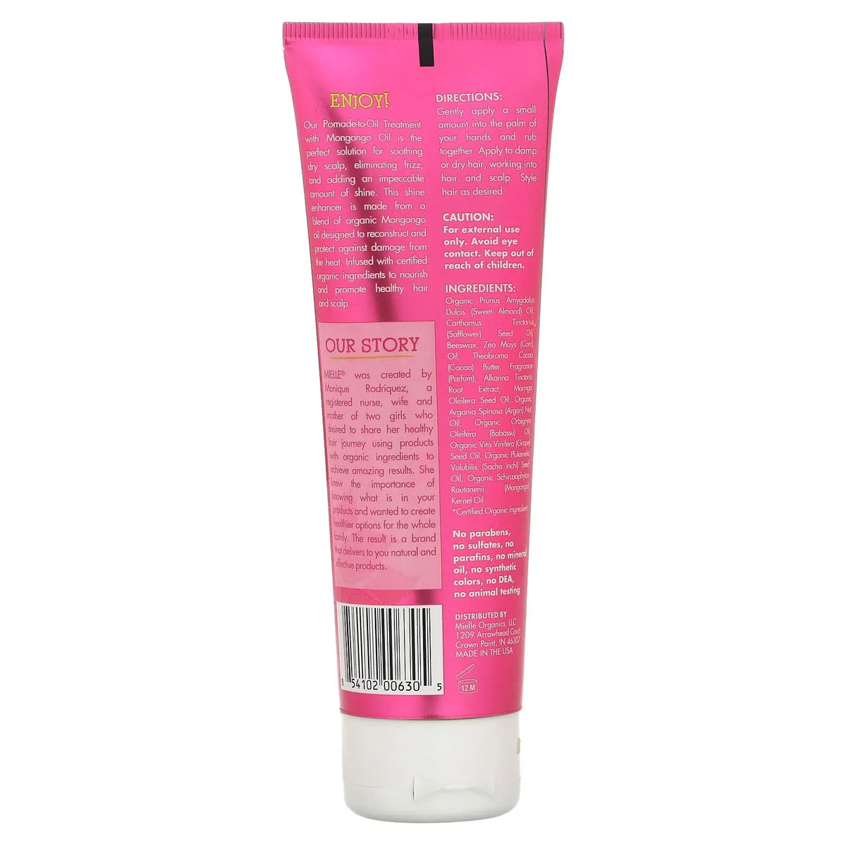 Mielle Mongongo Oil Pomade-to-Oil Treatment — back label with directions and ingredients
