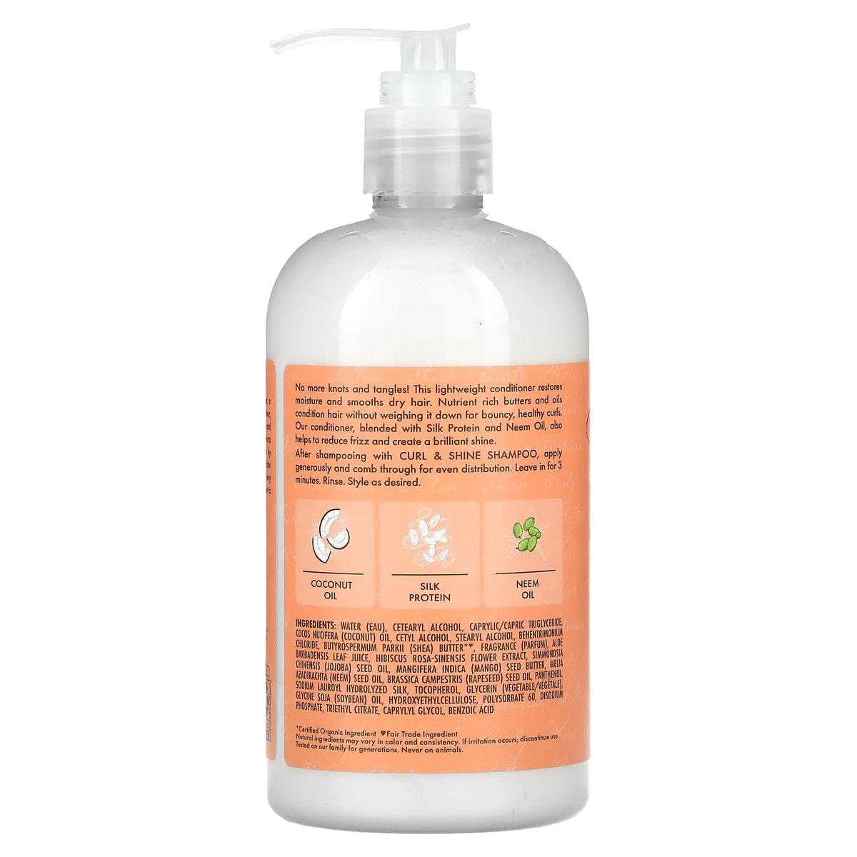 SheaMoisture Coconut & Hibiscus Curl & Shine Conditioner — back label with directions and ingredients