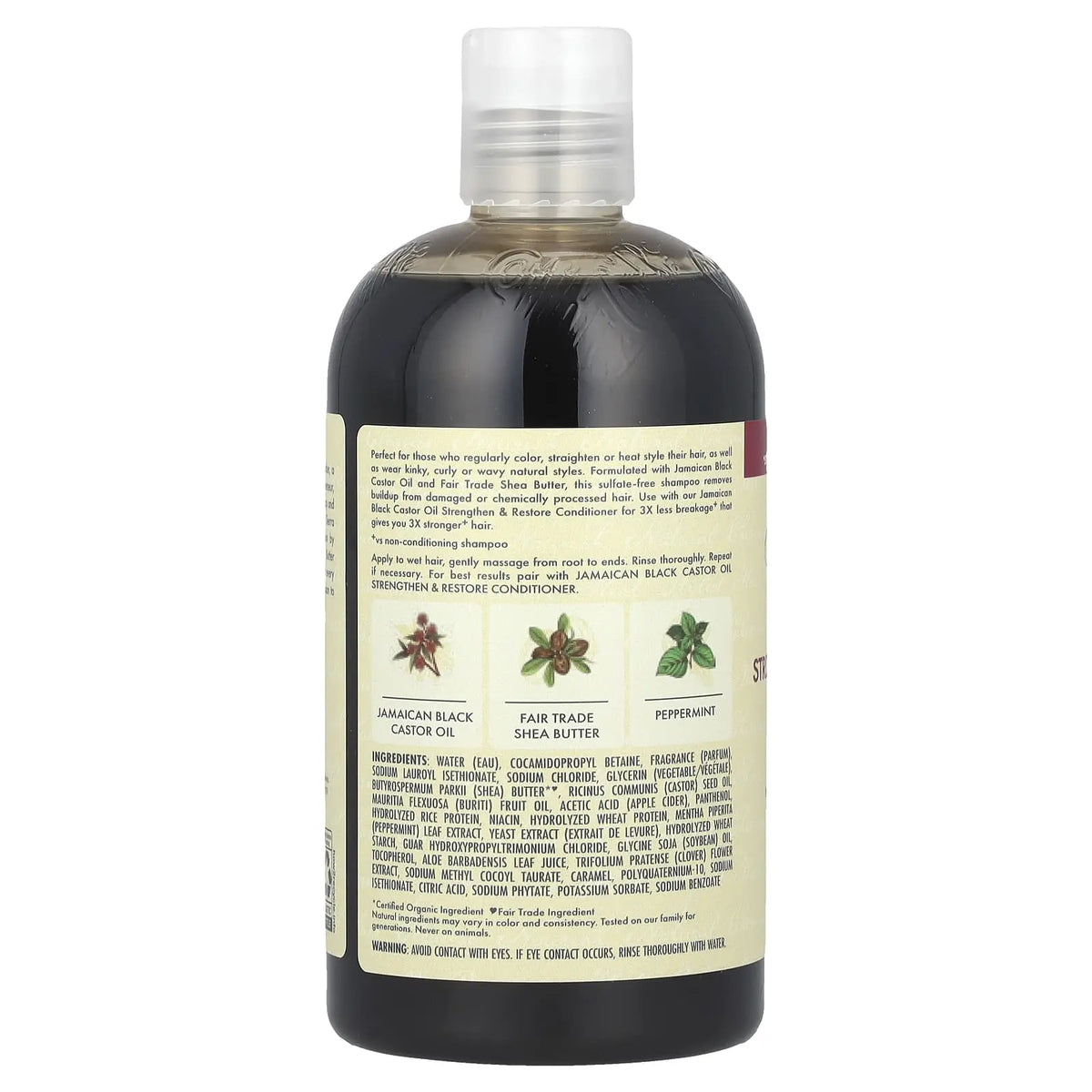 SheaMoisture Jamaican Black Castor Oil Shampoo — back label with directions and ingredients