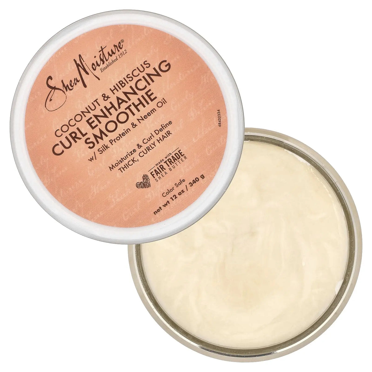 SheaMoisture Coconut & Hibiscus Curl Enhancing Smoothie — open jar showing the curl smoothie