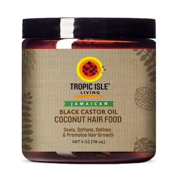 Tropic Isle Living Black Castor Oil Coconut Hair Food — front of the hair food jar