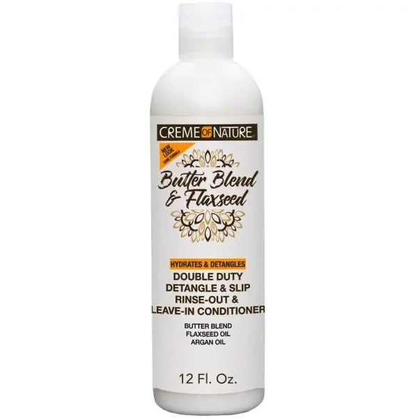 Creme of Nature Butter Blend & Flaxseed Double Duty Detangle & Slip Rinse-Out & Leave-In Conditioner 12 oz Ultimate Beauty Supply