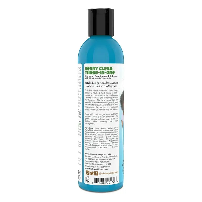 Taliah Waajid Kids Berry Clean 3-in-1 Shampoo — back label with directions and ingredients
