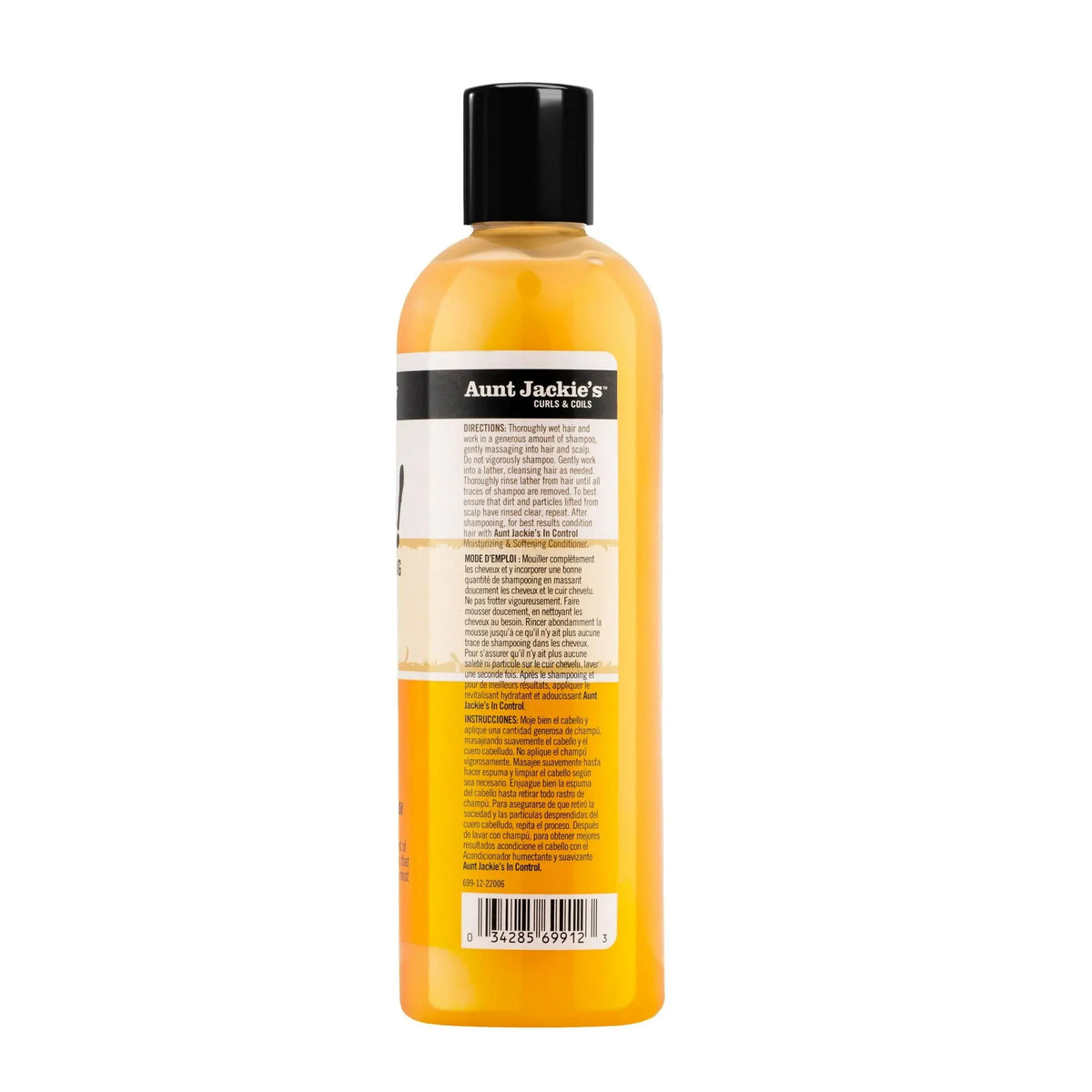 Aunt Jackie's Oh So Clean Moisturizing & Softening Shampoo — back label with directions and ingredients