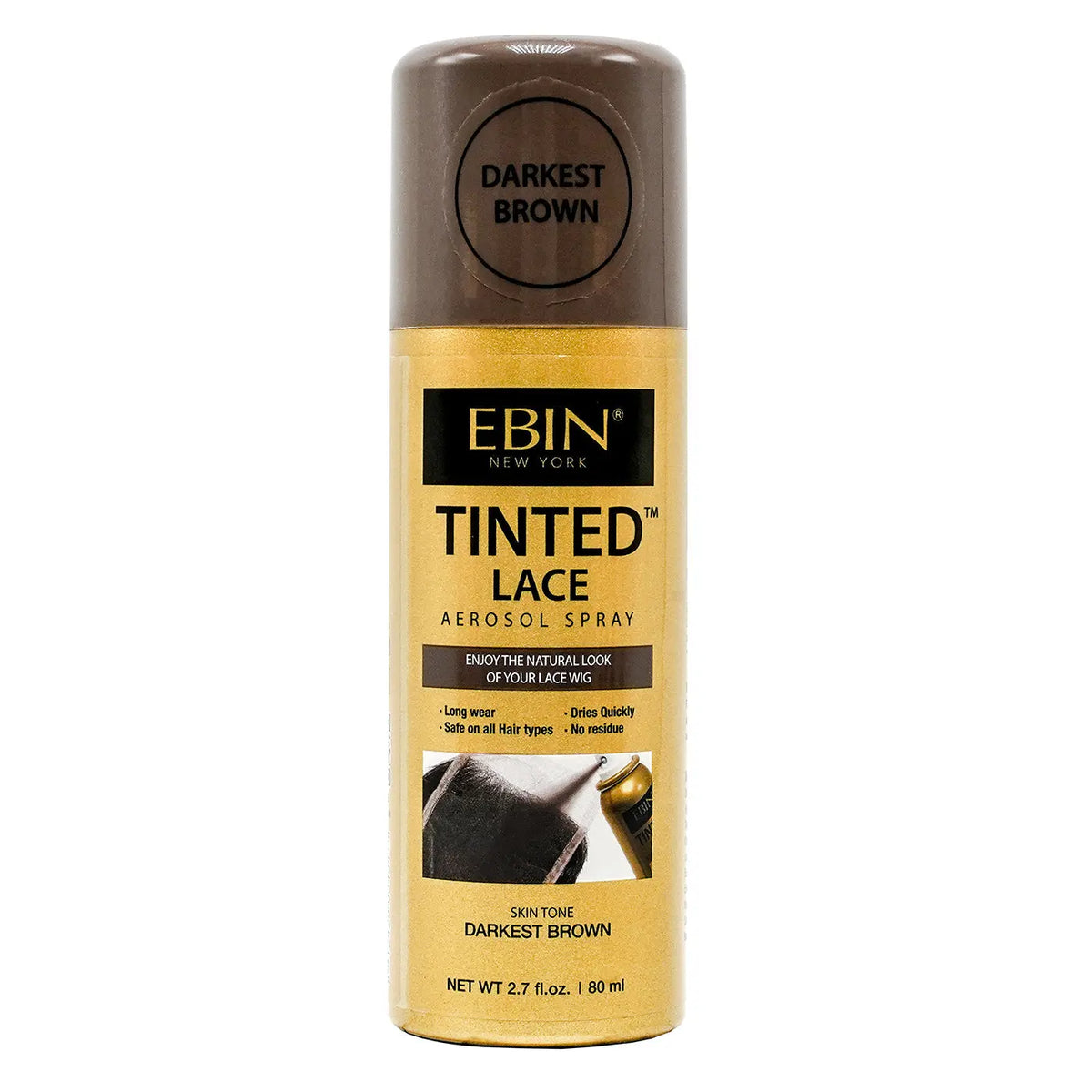 Ebin Tinted Lace Aerosol Spray, Darkest Brown spray can