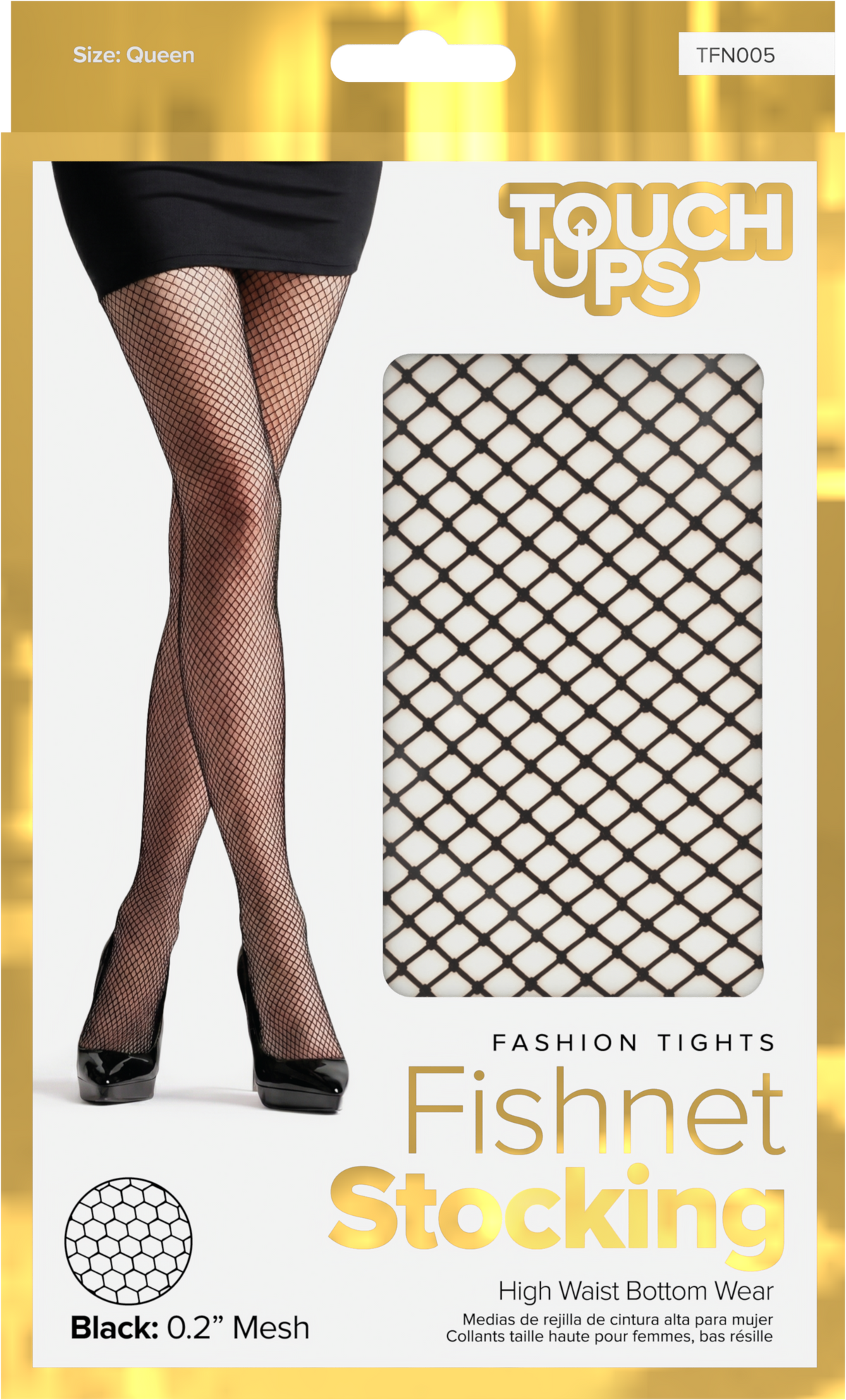 TouchUps Black 0.2" Fishnet Stockings – Black Medium Mesh 0.2" Queen (1 PC)