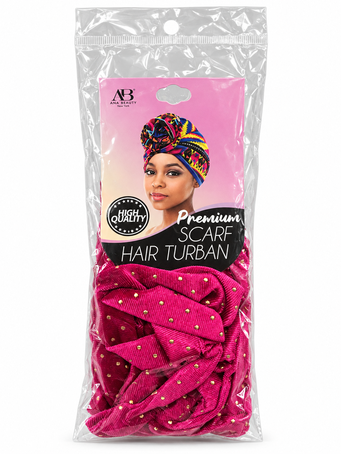 Ana Beauty gold dot hair turban scarf in Fuchsia