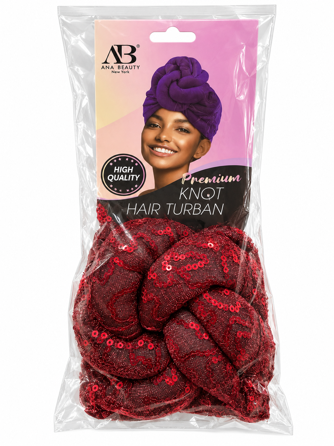 Ana Beauty sequin knot hair turban in Burgundy