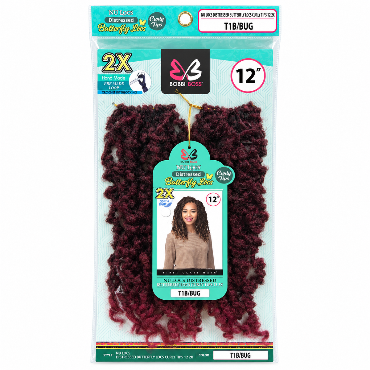 Bobbi Boss 2X Nu Locs Distressed Butterfly Locs Curly Tips 12-inch full package color T1B/BUG