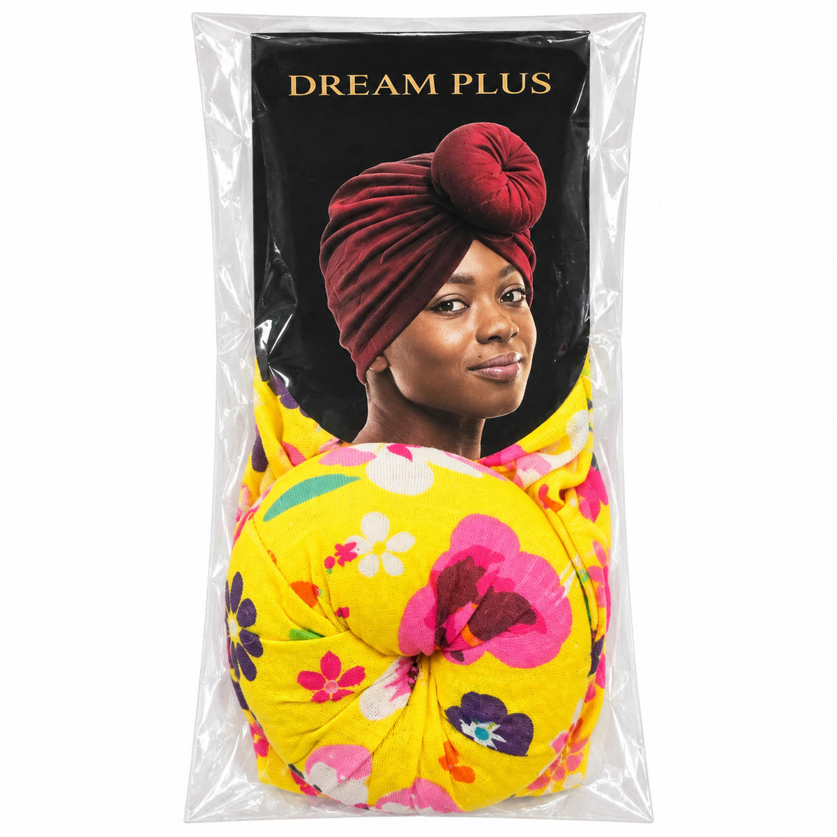 Dream Plus Printed Front Knot Turban Yellow Floral front package