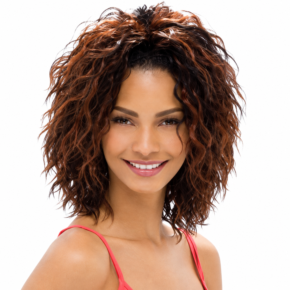 Model Model DreamWeaver Latin Curl model wearing layered curls