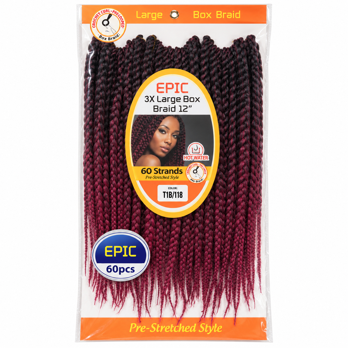 EPIC 3X Large Box Braid 12 inch color T1B/118 package