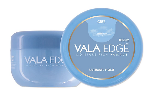 Vala Edge Moisture Rich Pomade Ultimate Hold in a blue jar with matching lid