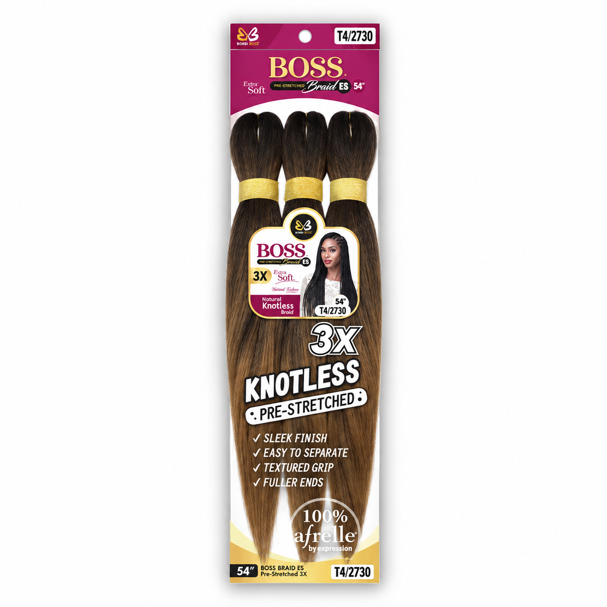 Bobbi Boss 3X Boss Braid Pre-Stretched Braiding Hair 54" — T4/2730 full package on white