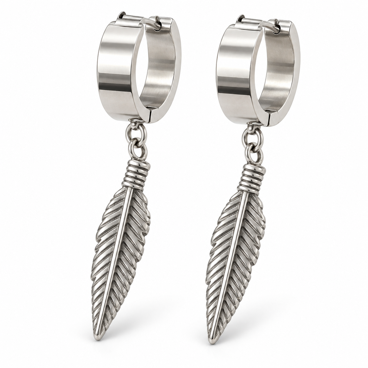 Silver-Tone Dangling Feather Hoop