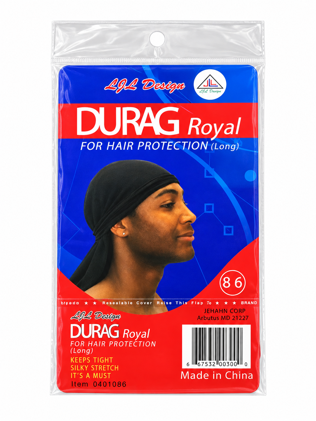 LJL Design Long Durag Royal Blue #86 back package