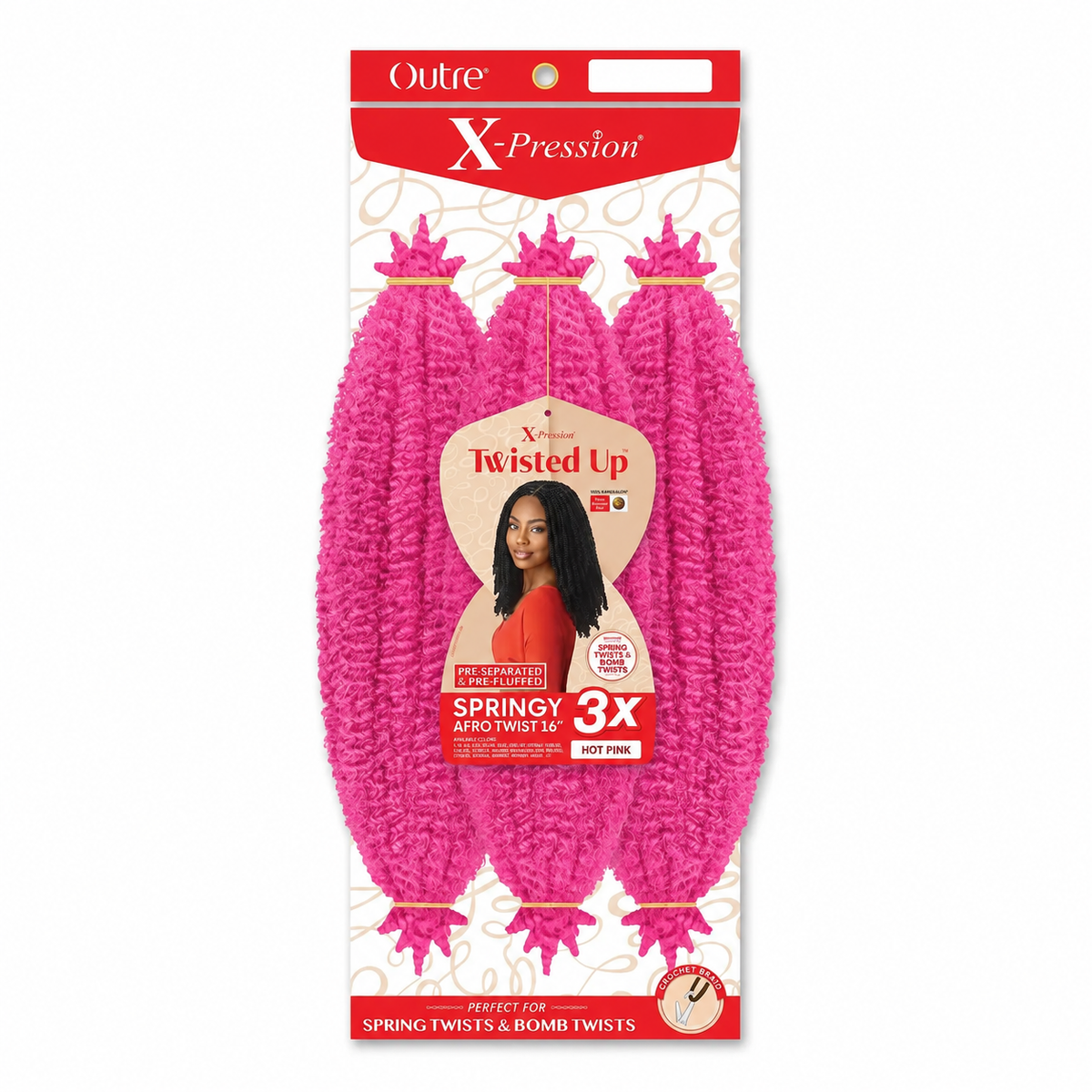 Outre Twisted Up 3X Springy Afro Twist 16 inch — color Hot Pink full package