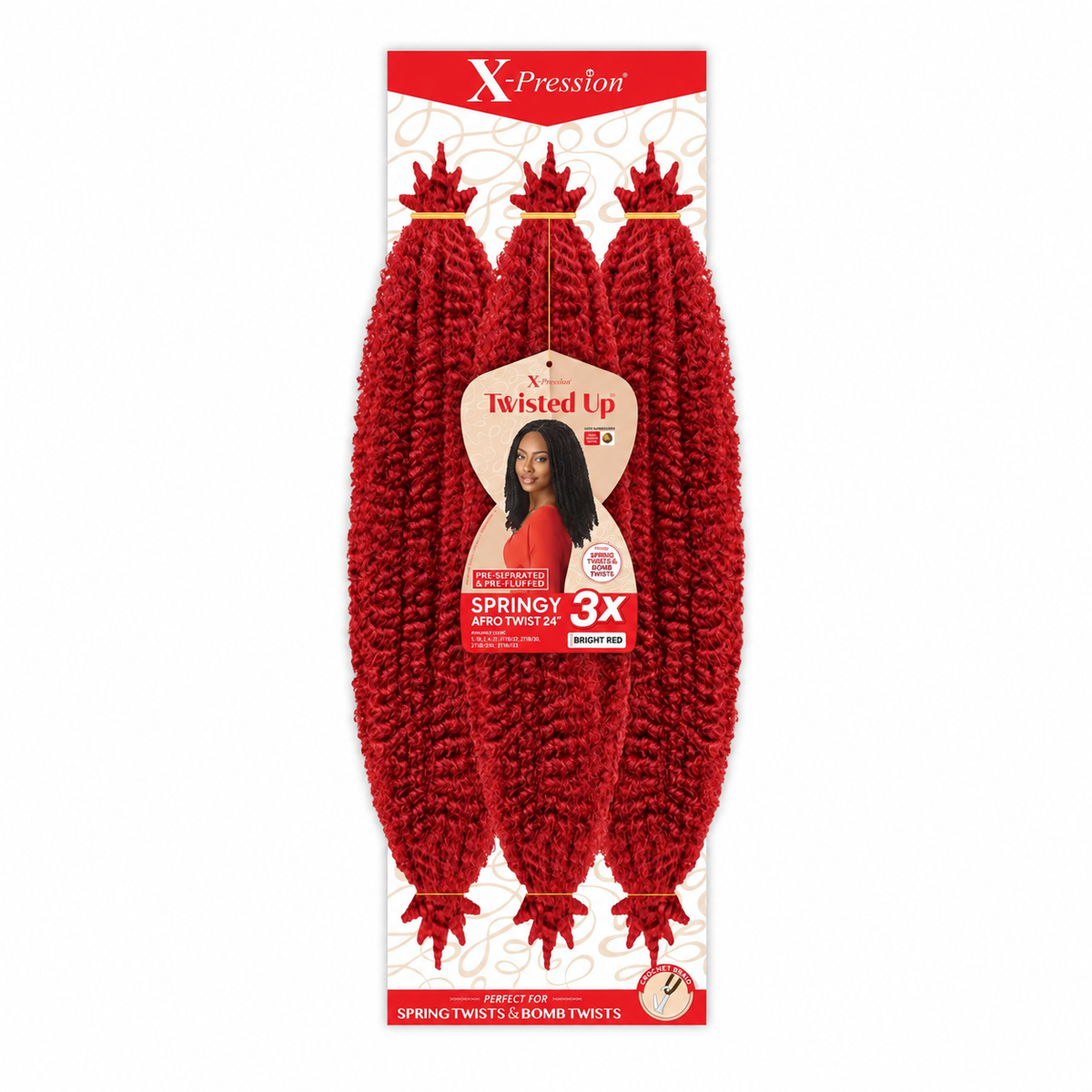 Outre Twisted Up 3X Springy Afro Twist 24 inch — color Bright Red full package