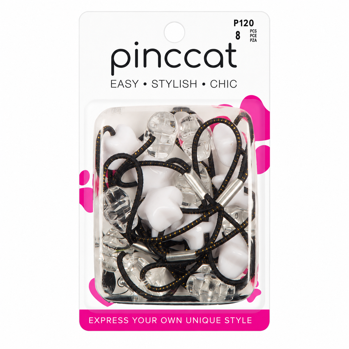 Pinccat P120 – Shaped Beads – White & Clear – 8 Pack