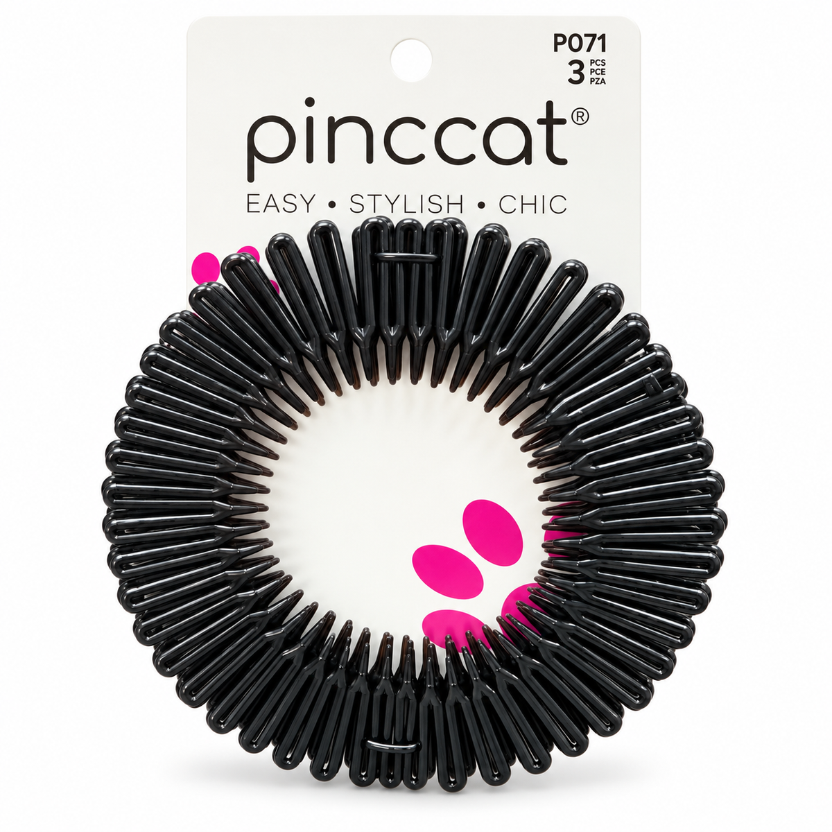 Pinccat P071 black stretch comb headbands, 3-piece retail pack