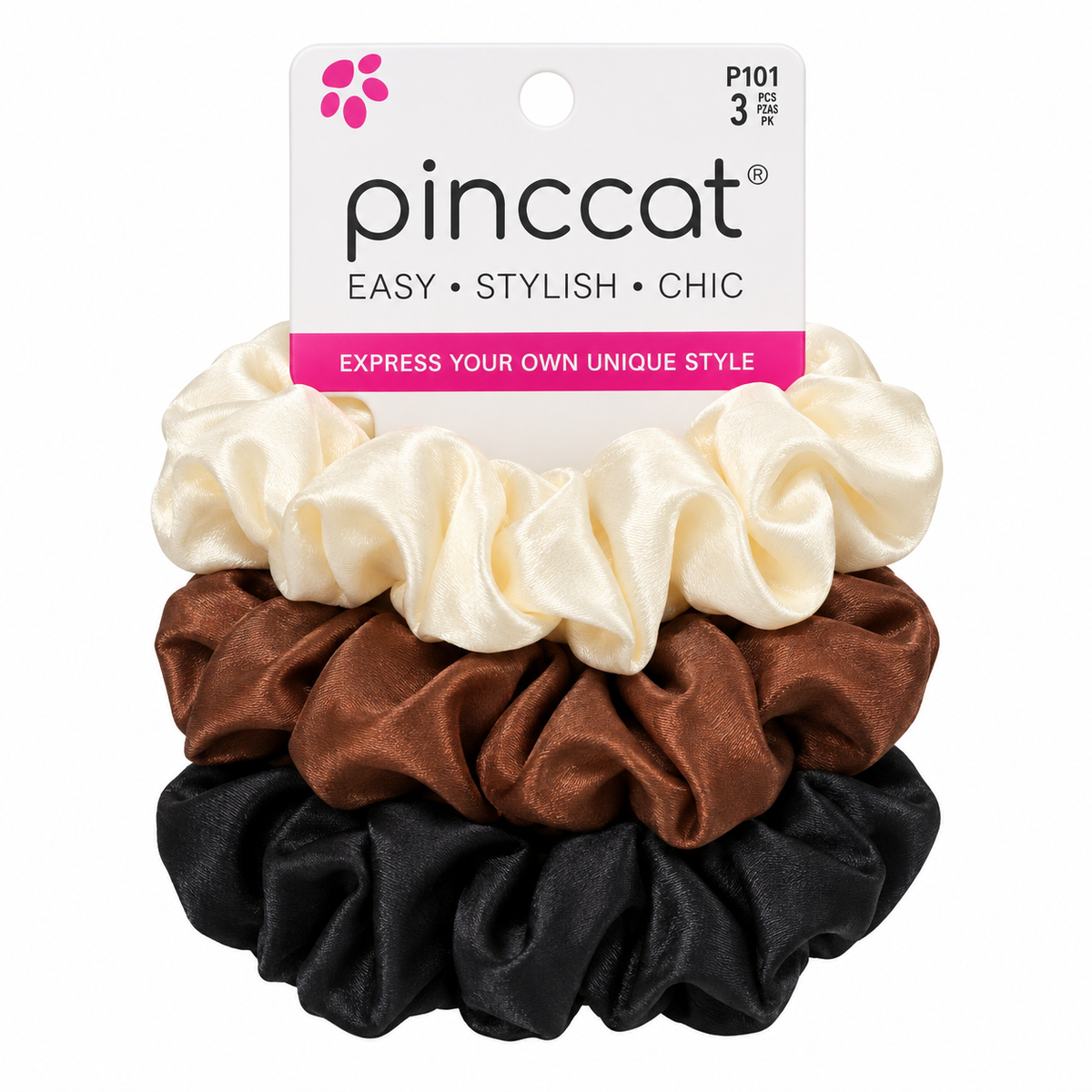 Pinccat P101 – Cream, Brown & Black Satin-Look – 3 Pack