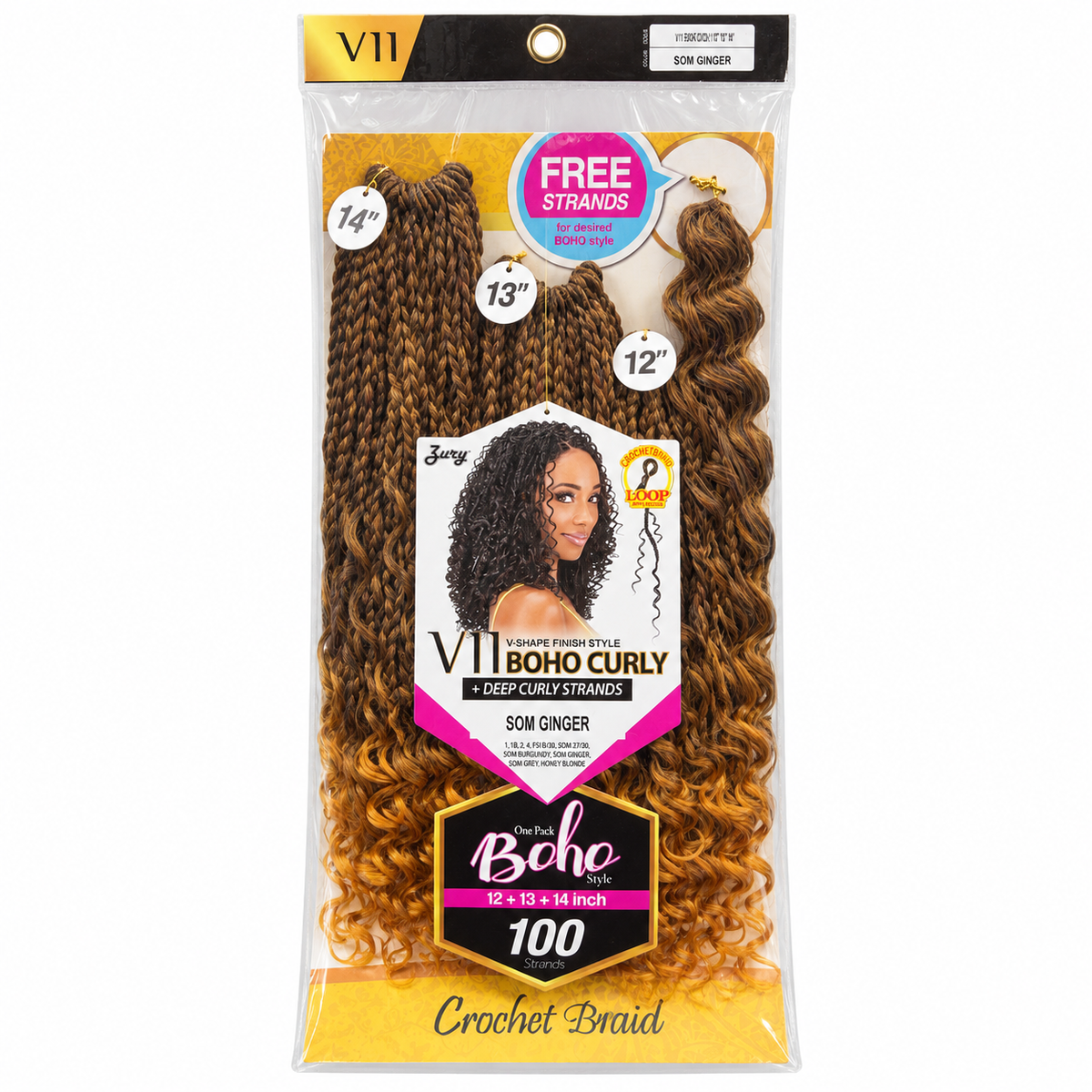 Zury V11 Boho Curly complete 100 strand package 12 13 14 inches color SOM GINGER
