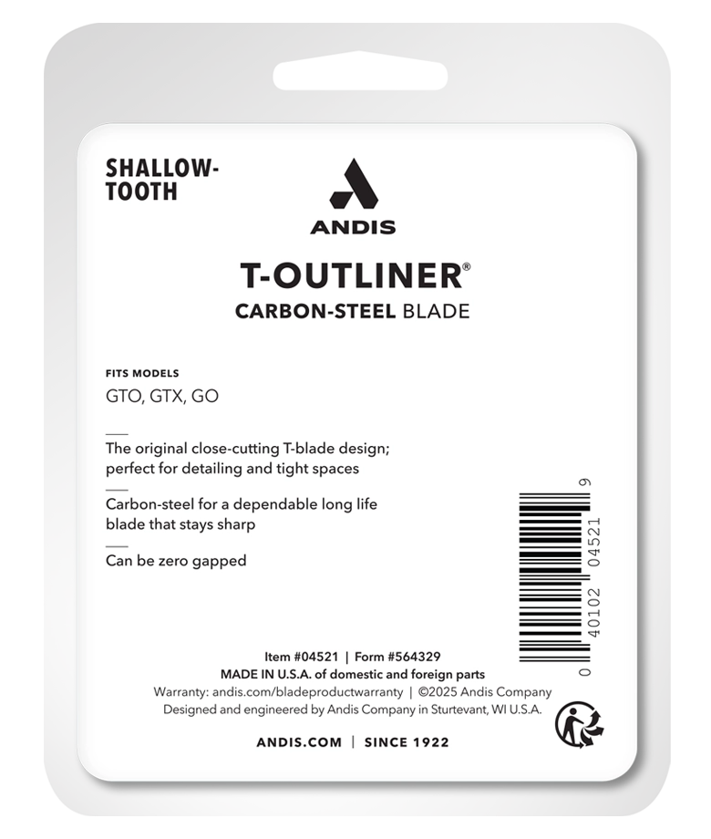 Andis T-Outliner Replacement Blade 04521 — back of retail packaging