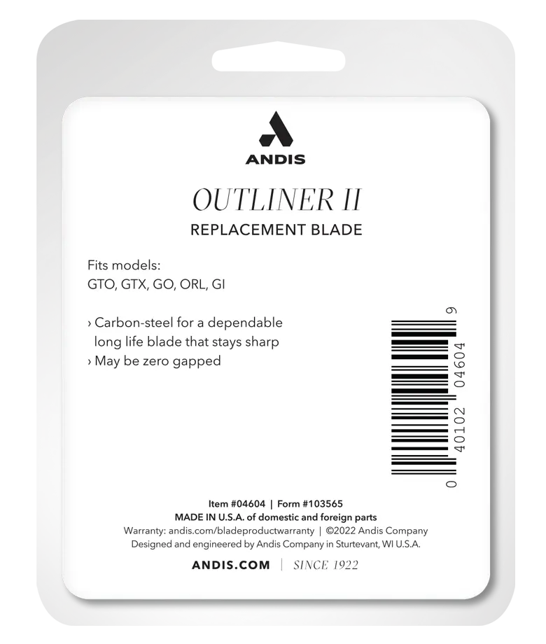 Andis Outliner II Replacement Blade 04604 — back of retail packaging