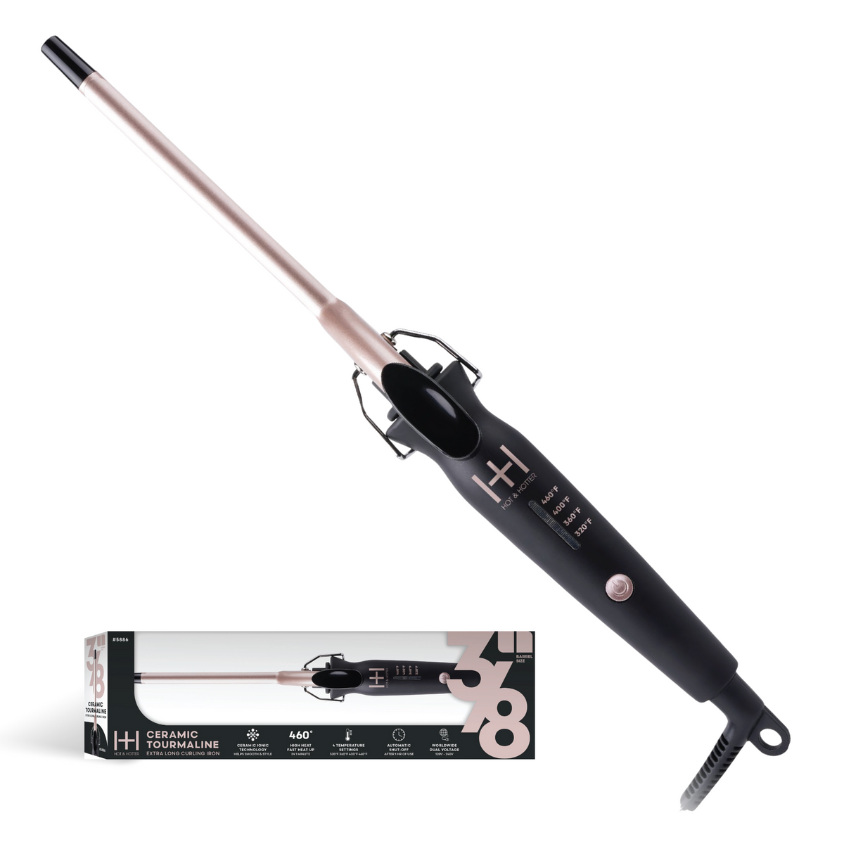 Hot & Hotter Extra Long Curling Iron 3/8 Inch — curling iron with retail box