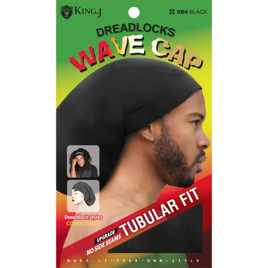 King J Dreadlocks Wave Cap – Black, Tubular Fit 084