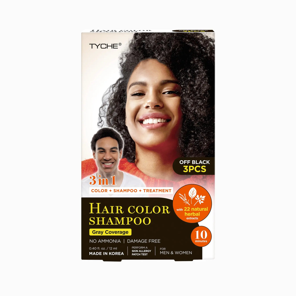 Tyche Magic Hair Color Shampoo, Off Black package marked 3 pieces