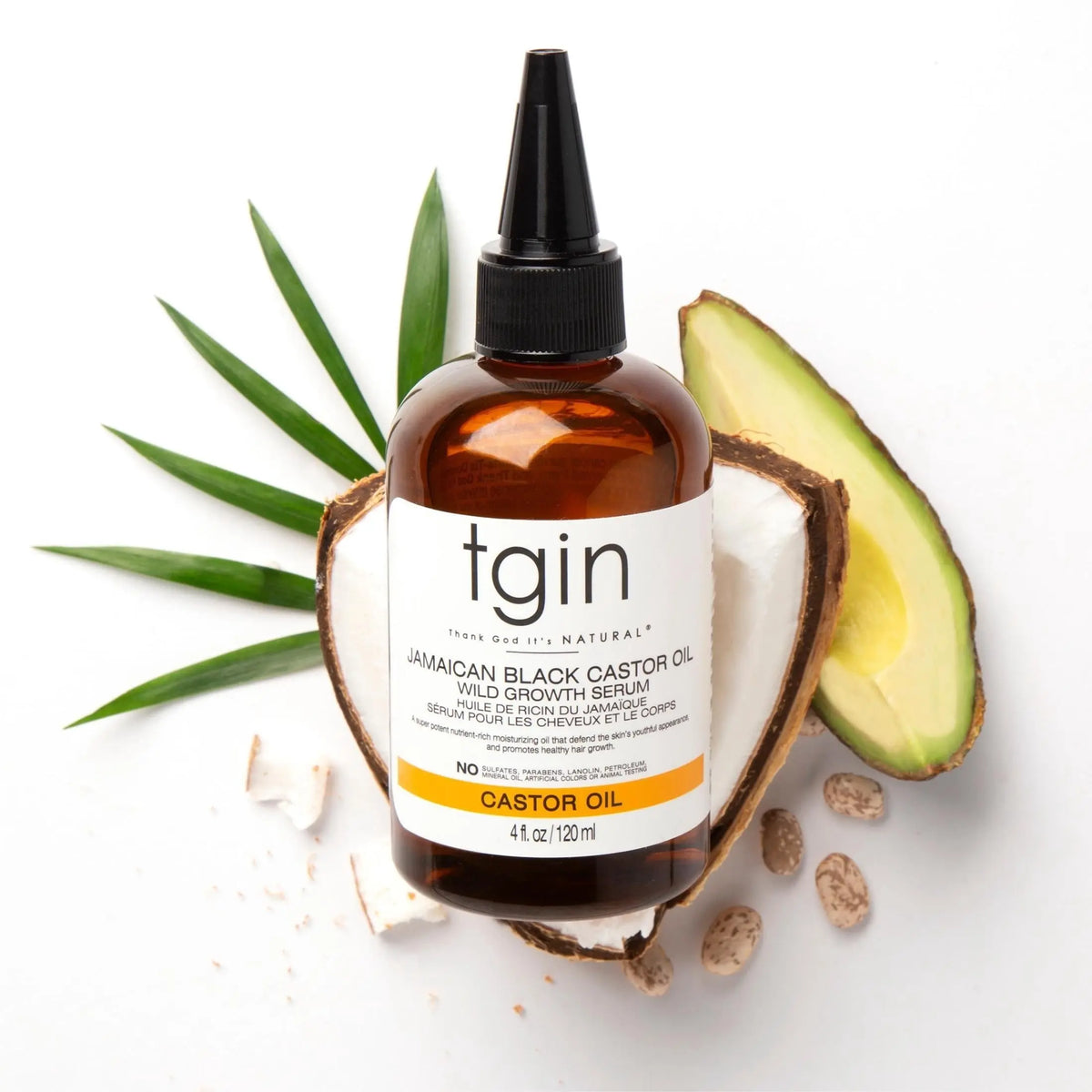 TGIN Jamaican Black Castor Oil Growth Serum 4 oz — serum bottle with avocado and coconut