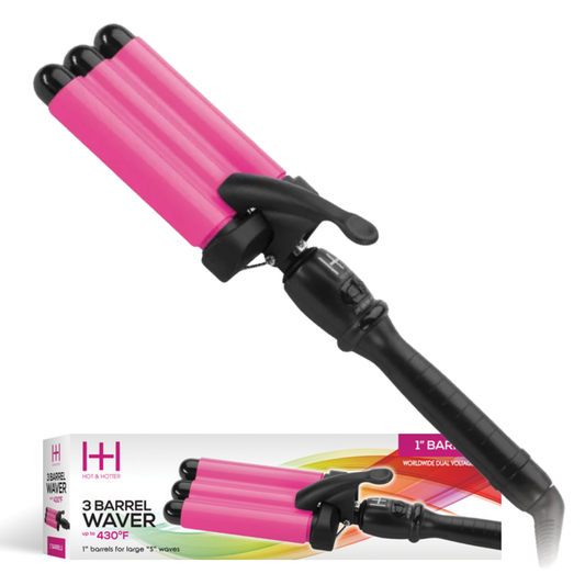 Hot & Hotter 3-Barrel Waver 1 Inch — pink three-barrel waver with box