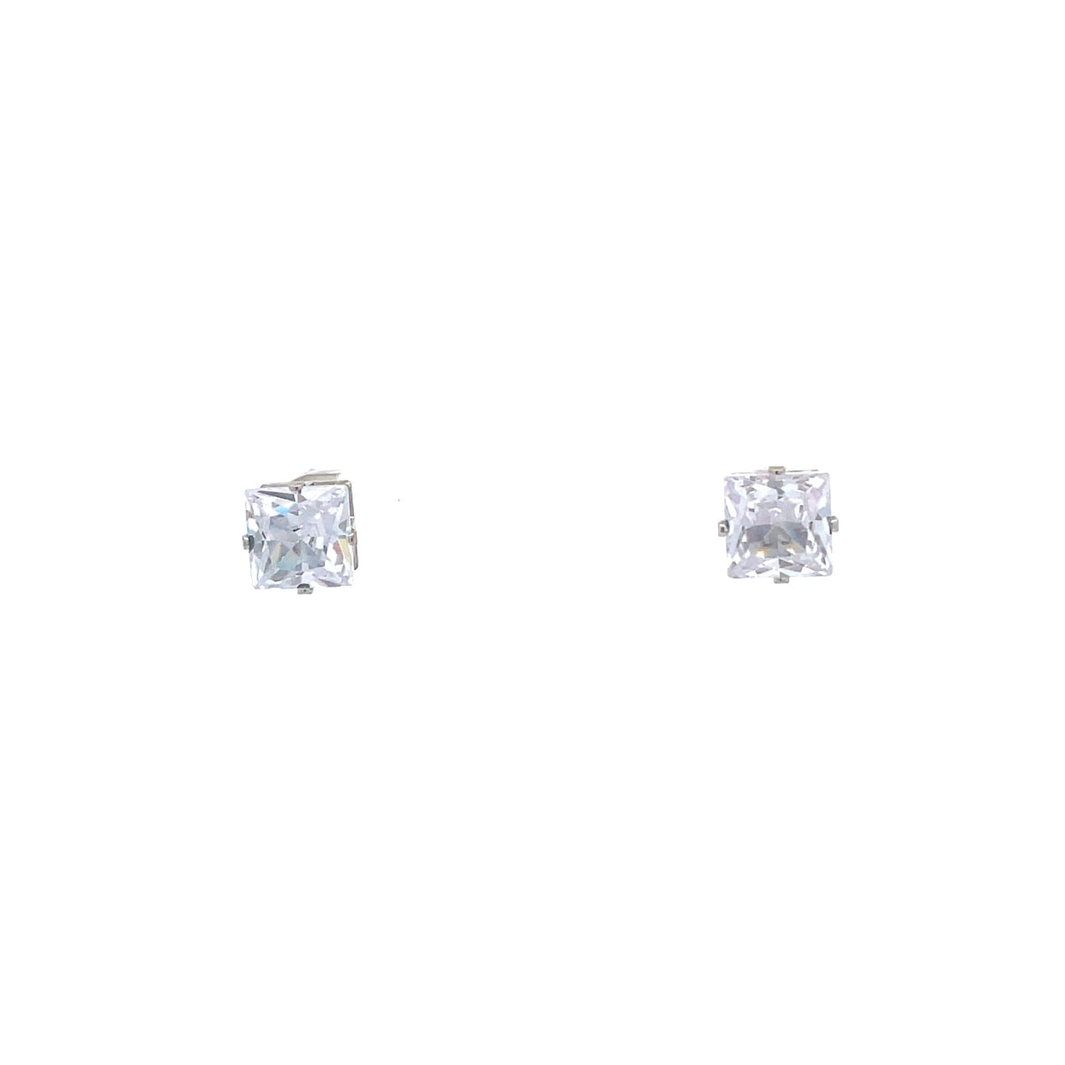 The One Jewelry silver tone square CZ stud earrings 8 mm (OCQS8)