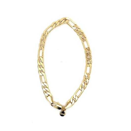 18K Chain Bracelet #19 - FLAT FIGARO 8inch  6mm The One Jewelry