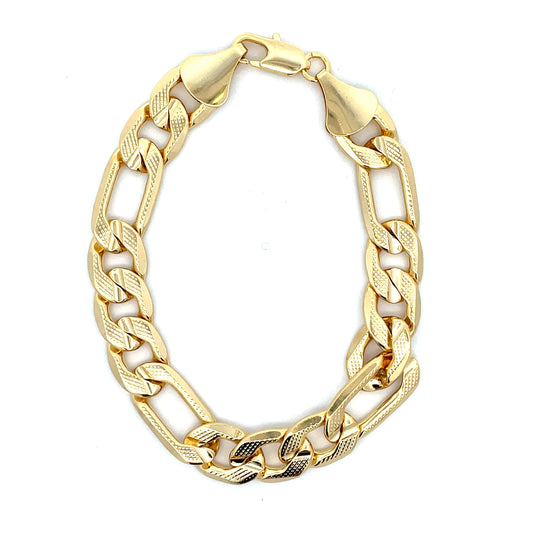 18K Chain Bracelet #70 - FROST FIGARO 8inch 12mm The One Jewelry