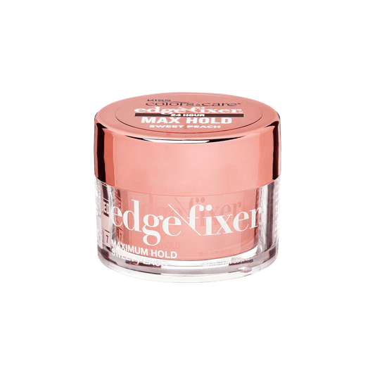 Clear round container with a shiny peach-colored lid, labeled \
